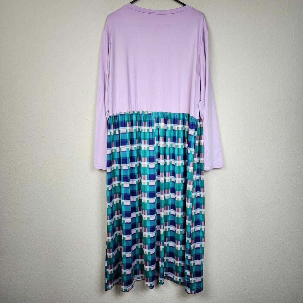 Emery Rose 3XL Green Purple Plaid Long Sleeve Dress - Picture 2 of 4